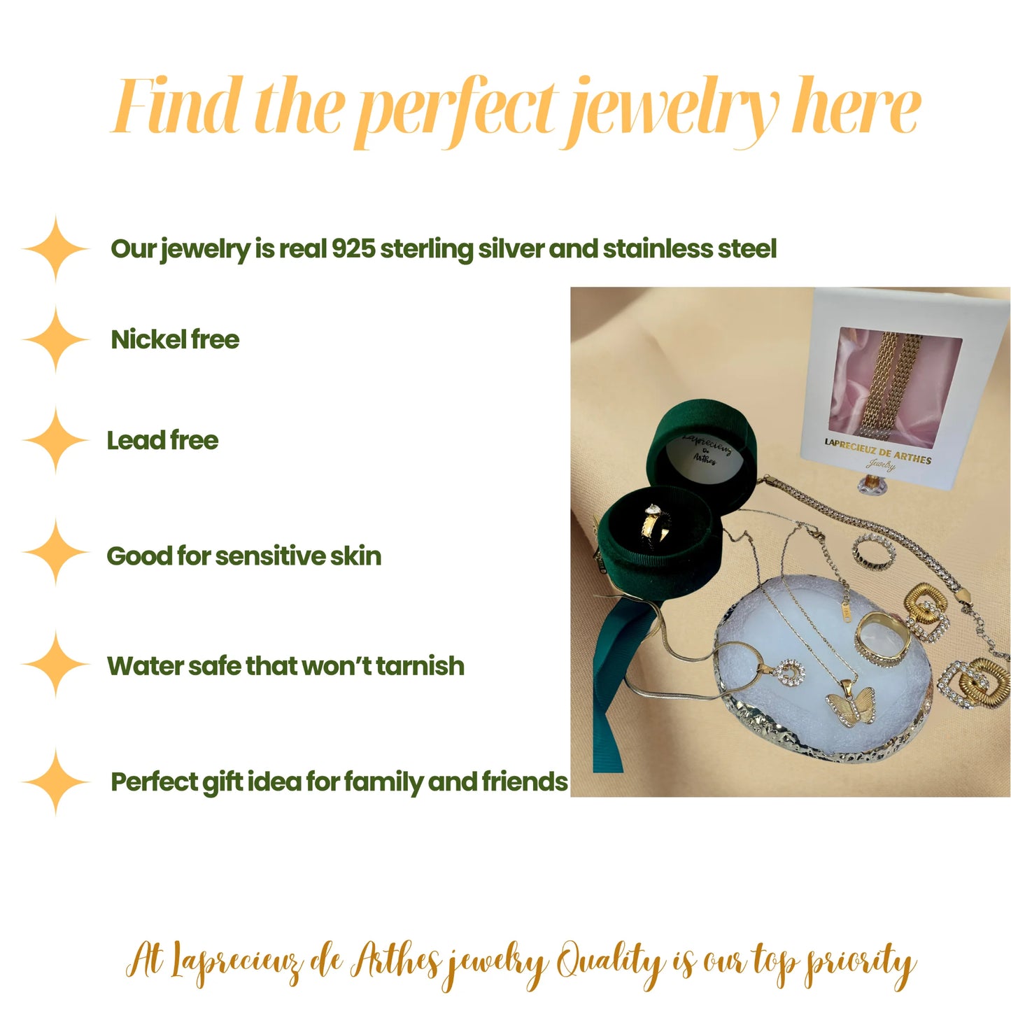 JEWELRY 18K Yellow Gold-Plated Layered Necklace for Women – Link Chain with 3 Butterfly Charms & Snake Chain, 16", Tarnish-Resistant