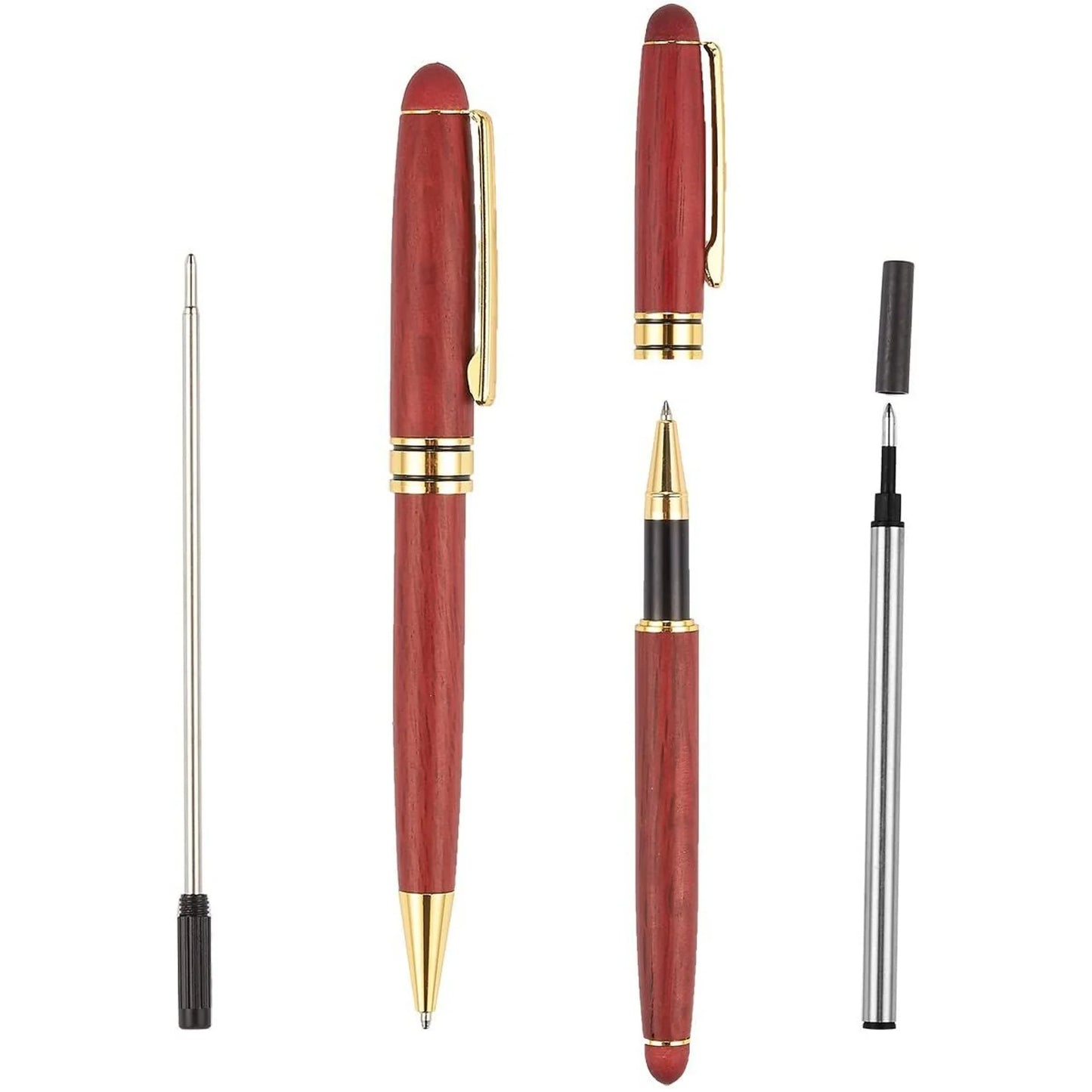 2 Pack Luxury Rosewood Pen Sets for Men Gift - Fancy Nice Ballpoint Pens with Black Ink Refills for Signature Executives Business Office