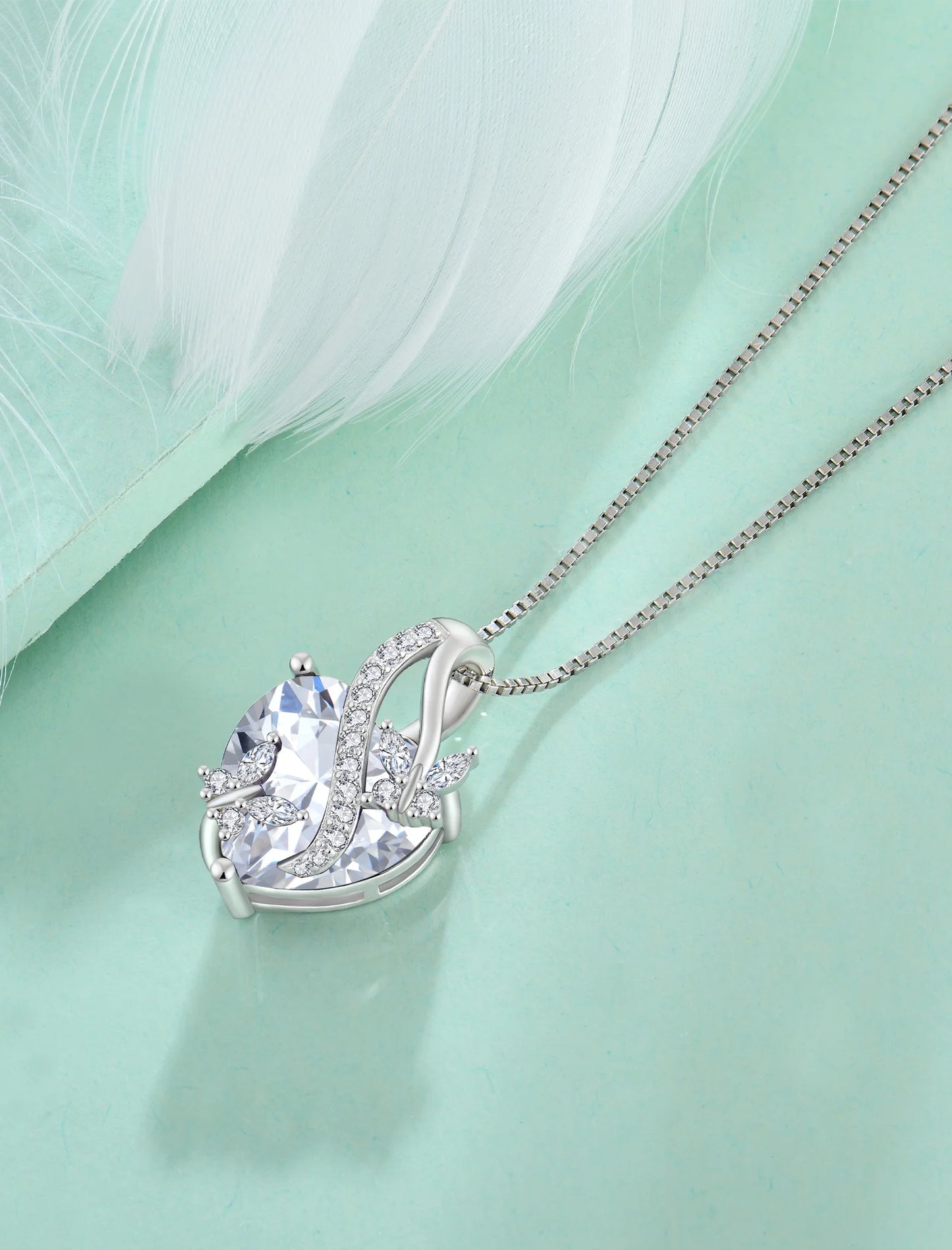 Infinite Heart Pendant Sterling Silver Butterfly Necklace for Women Jewelry Gift with Birthstone April Cubic Zirconia