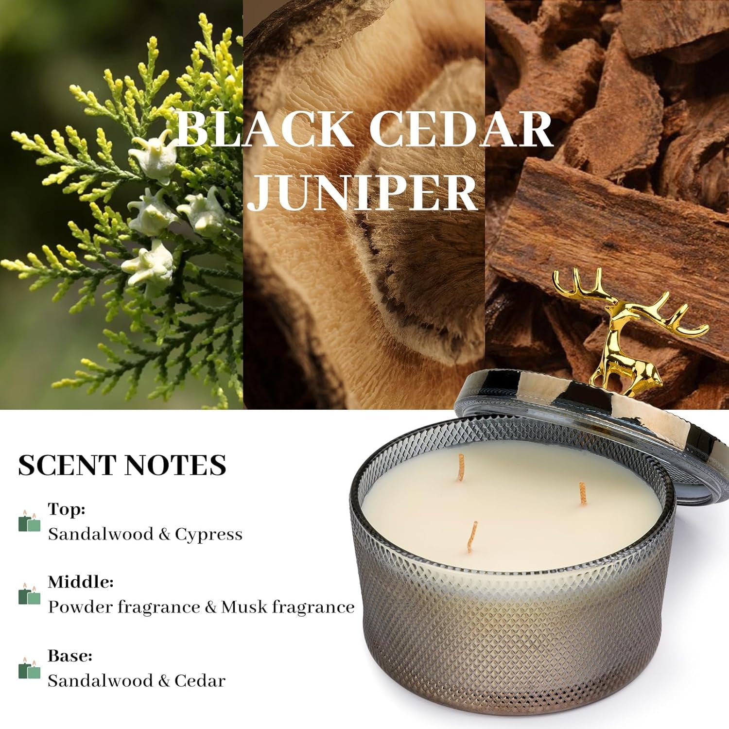 Scented Candles for Women, 10.58 Oz 3 Wick Natural Soy Wax Sandalwood Candle for Home Scented, Aromatherapy Candle for Women Men, 50 Hours Long Lasting Burn Time
