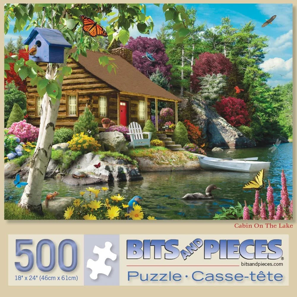 500 Piece Jigsaw Puzzle Cabin on the Lake Summer Lake House by Alan Giana 18" X 24"