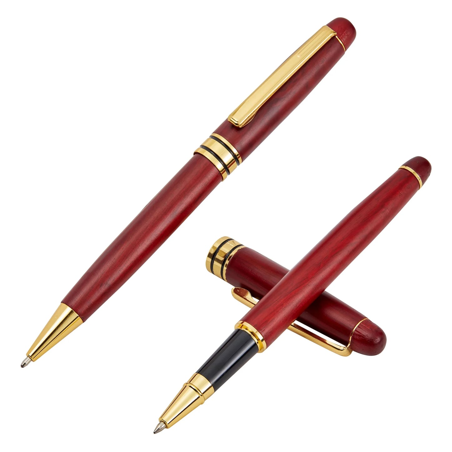 2 Pack Luxury Rosewood Pen Sets for Men Gift - Fancy Nice Ballpoint Pens with Black Ink Refills for Signature Executives Business Office