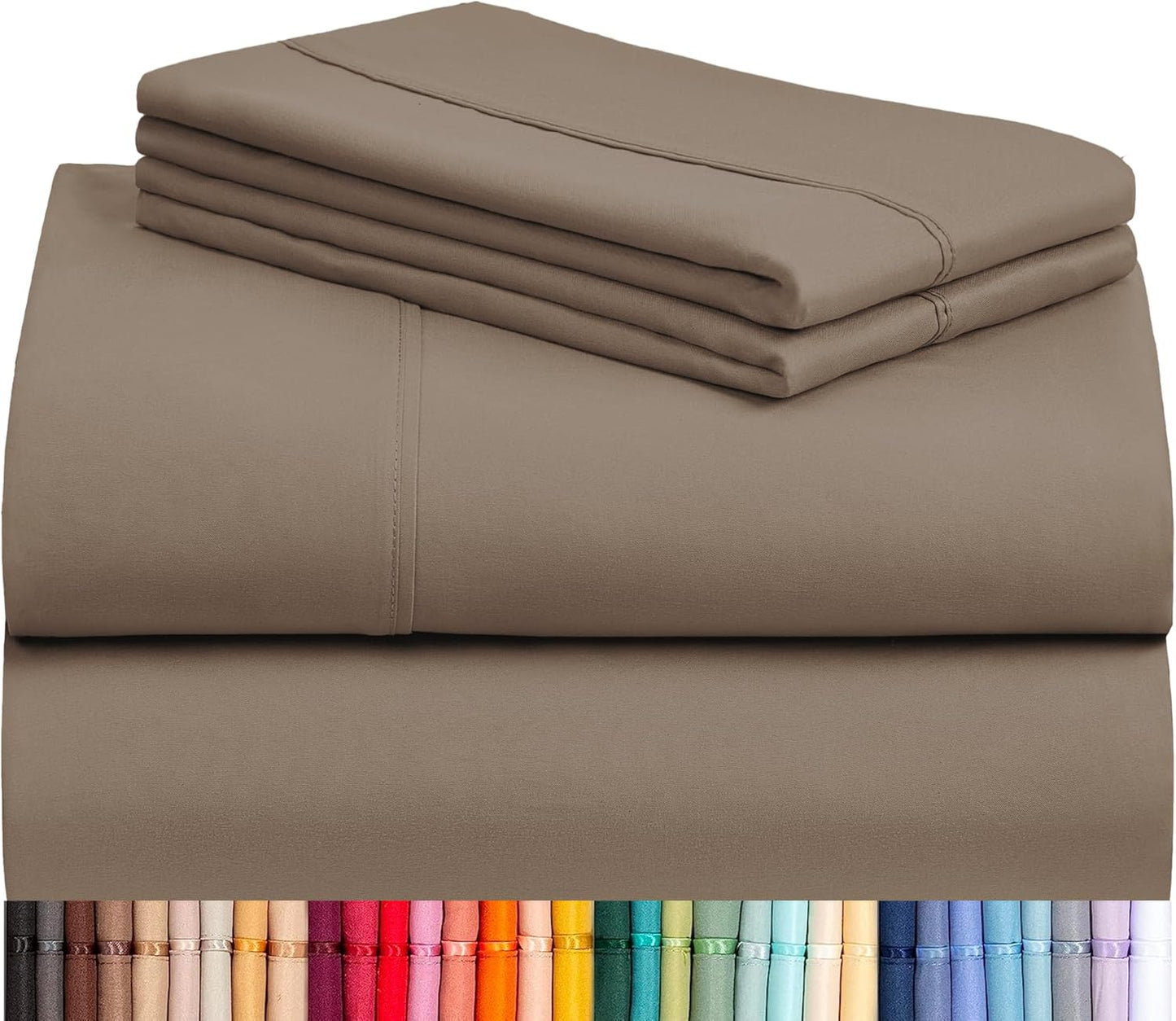 4 PC Sheet Bed Sheets Deep Pockets 18" Eco Friendly Wrinkle Free-Kids-Fitted Sheets Machine Washable Hotel Bedding Silky Soft - Dark Khaki Twin