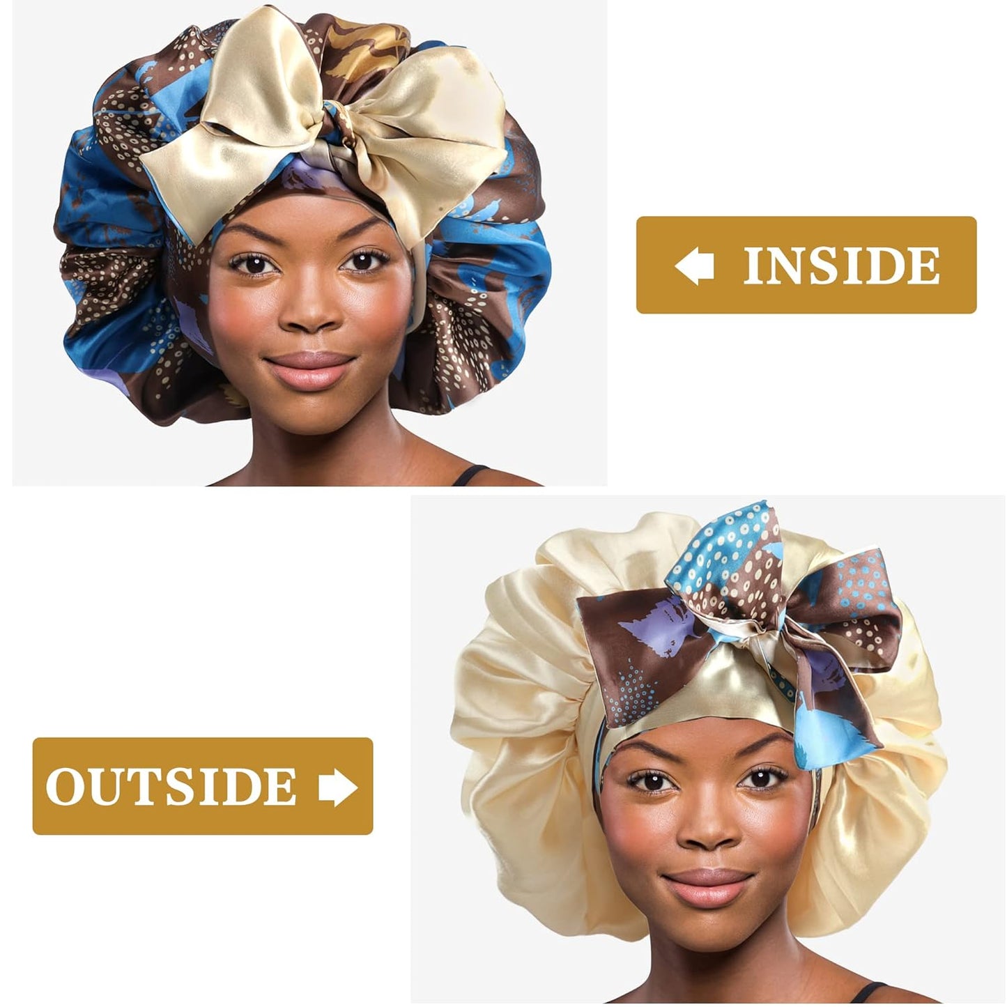 Satin Bonnet for Sleeping, Silk Bonnet Hair Wrap, Double Layer Large with Tie Band Night Cap, Gifts for Women