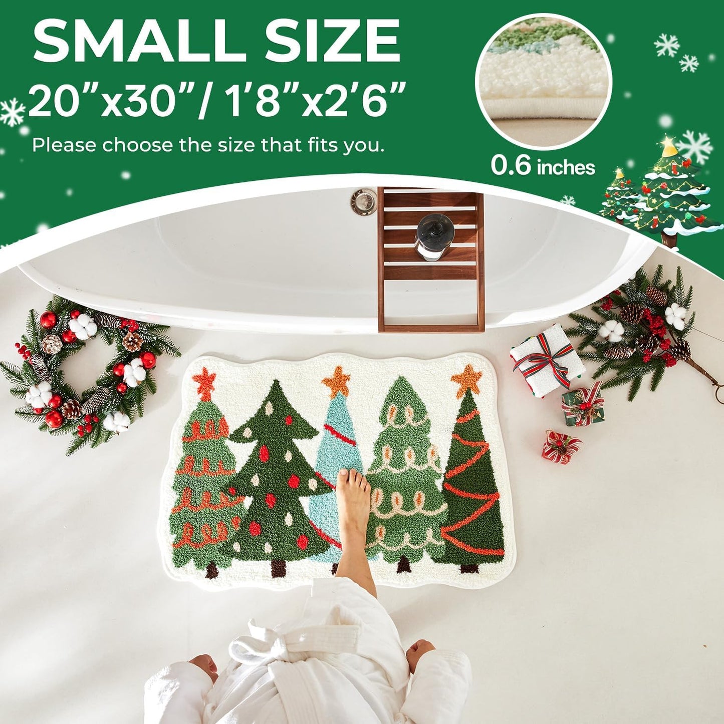 Soft Absorbent Non-Slip Christmas Bathroom Rug, 20"X30", Holiday Decor