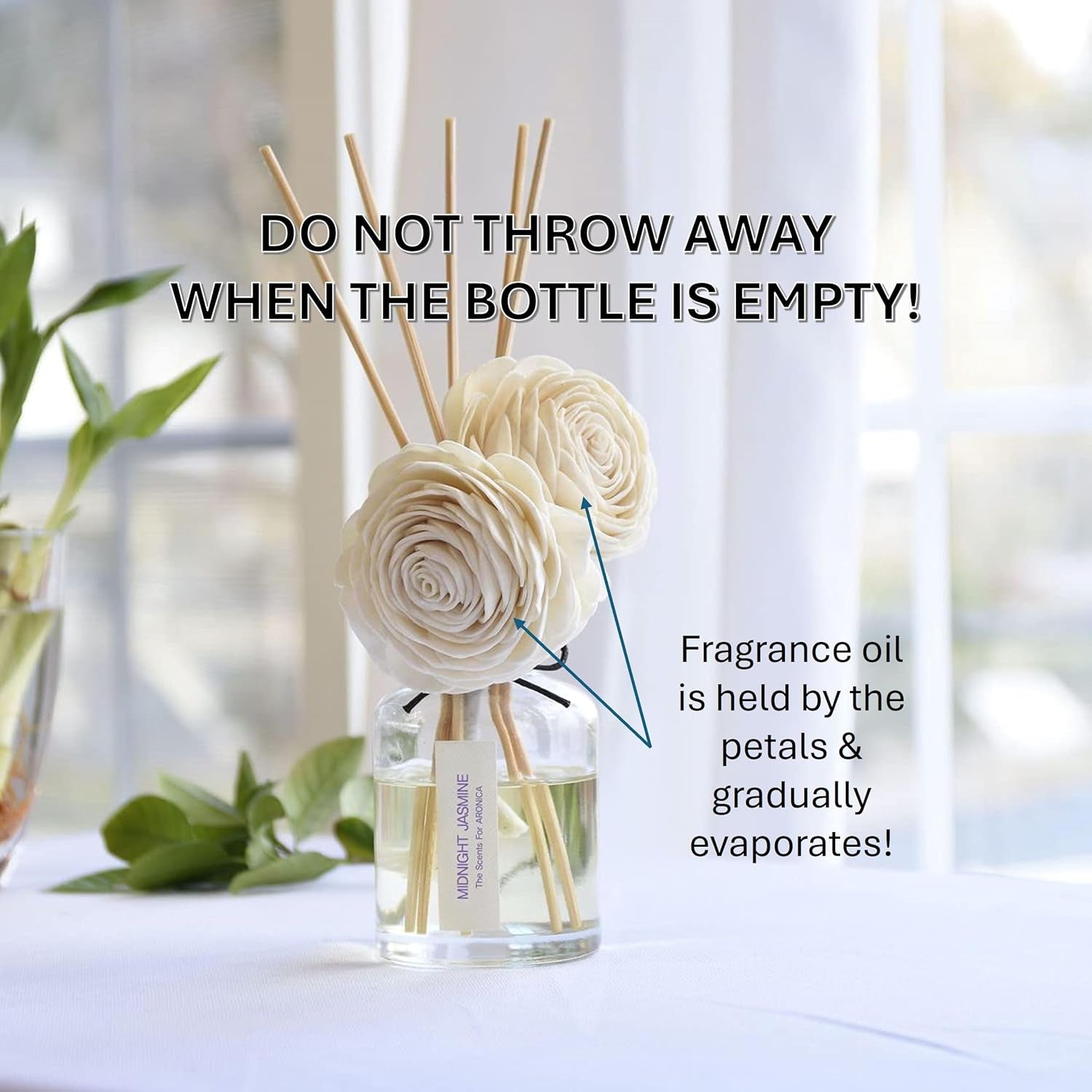 Twin Sola Diffuser - Midnight Jasmine Fragrance, 160Ml / 5.41 Floz, Bedroom Nightstand Table Top Deor, Jasmine Essential Oil Defusser with Flower, Bathroom Counter Decor, Apartment Entryway