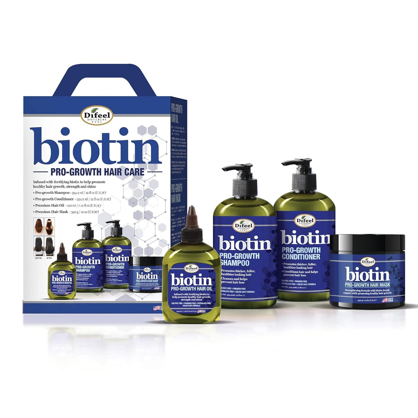 Biotin Pro-Growth 4-PC Hair Care Gift Set - Shampoo (12Oz), Conditioner (12Oz), Hair Oil (7Oz), and Hair Mask (12Oz)