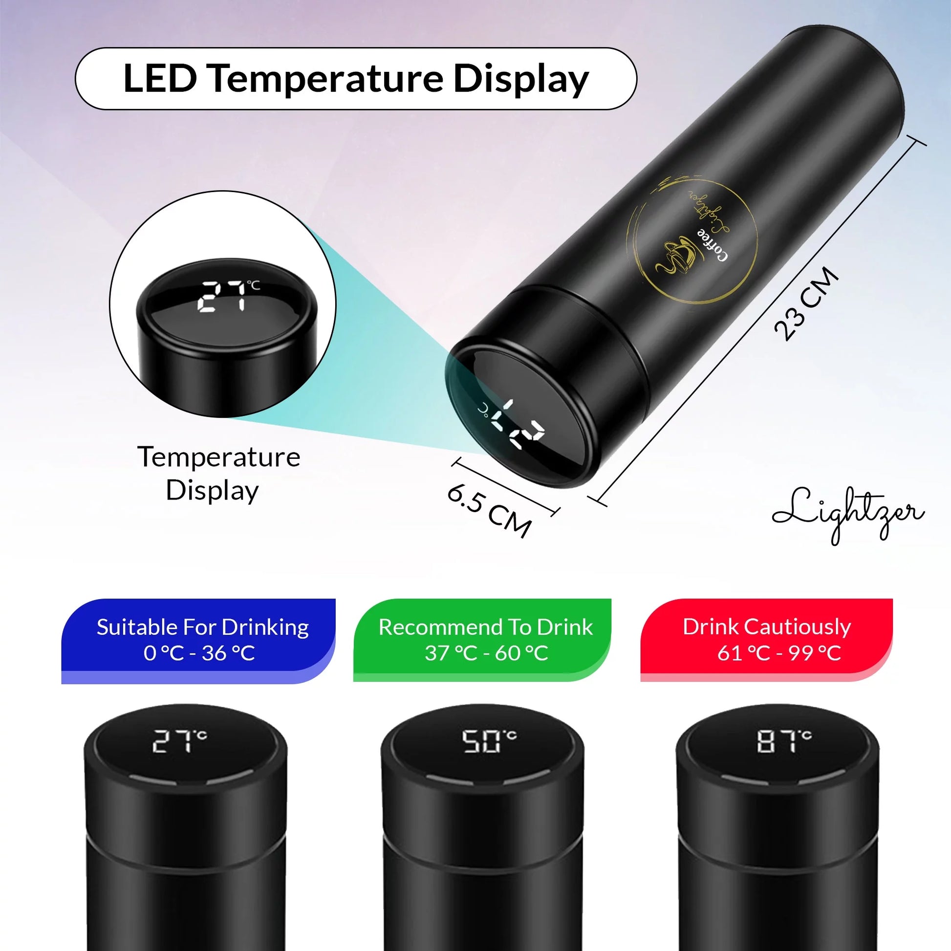 Smart Water Bottle 16.9 Oz with LCD Touch Screen Temperature Display Double Wall Vacuum Stainless Steel