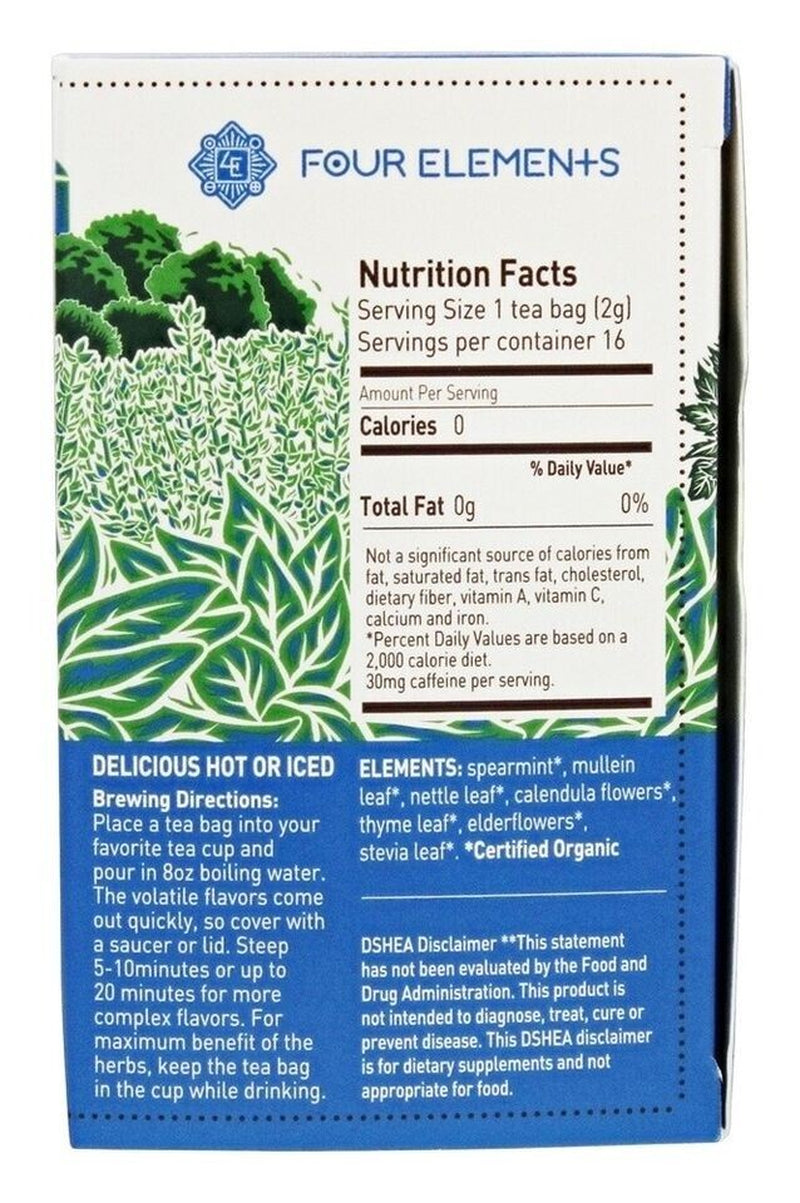 Four Elements Herbals Organic Herbal Tea minus Sinus, 16 Tea Bags Spearmint