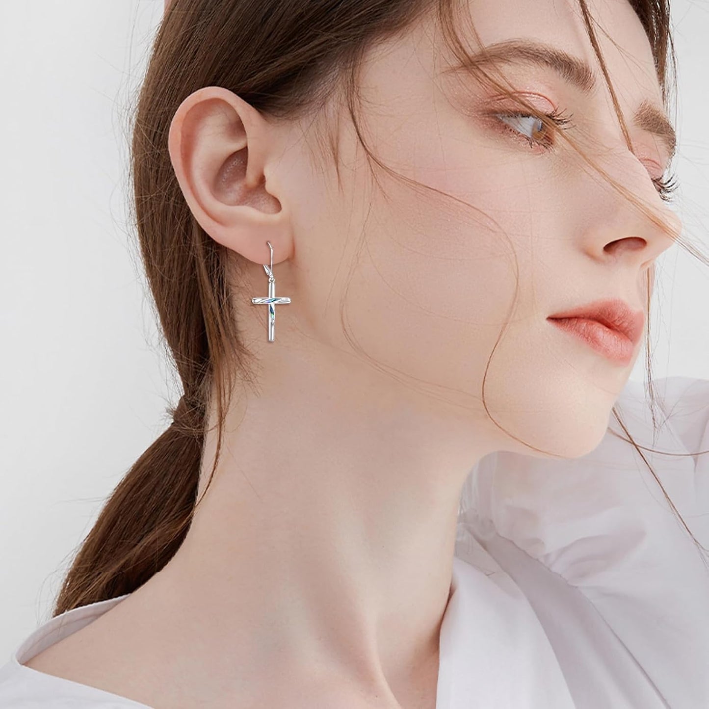 Cross Earrings Sterling Silver Rose Flower Cross Dangle Earrings Jewelry Gifts for Women