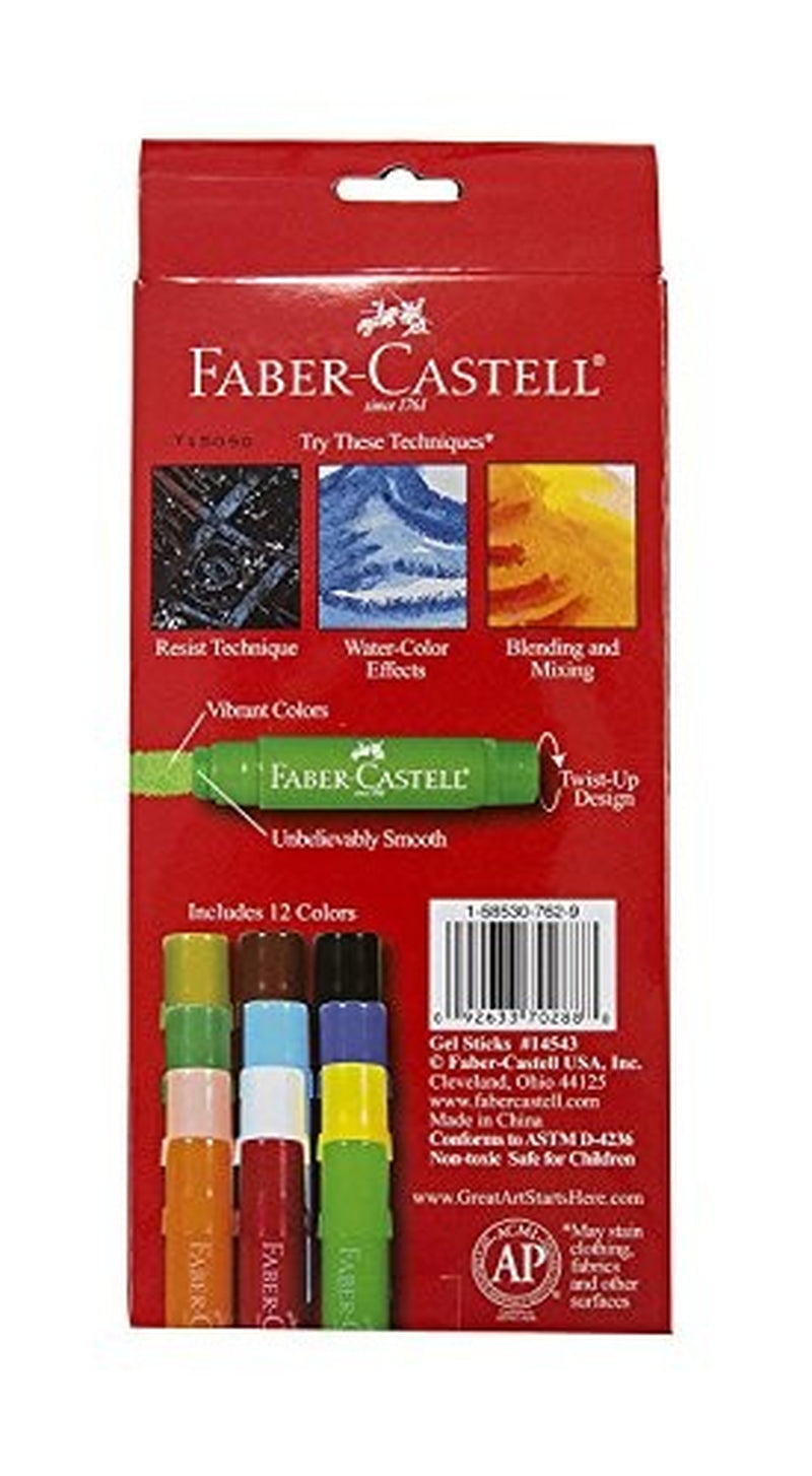 Faber Castell 12 Count Gel Stick Watercolor Crayons Set with Brush Non Toxic