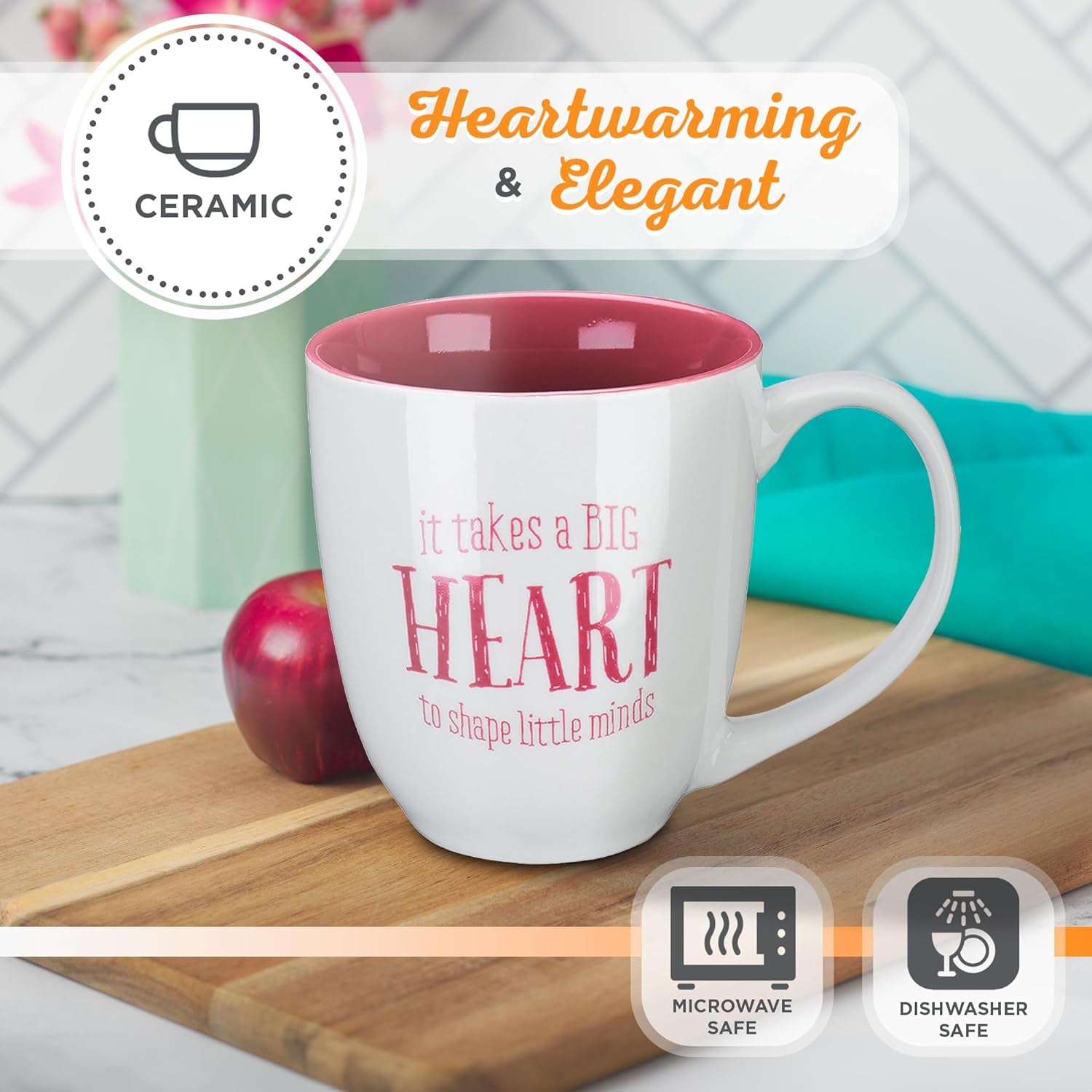 Pink Ceramic Coffee Mug – 14 Oz. Lead and Cadmium-Free Inspirational Scripture Coffee and Tea Mug for Teachers with Bible Verse: Let All You Do Be Done in Love – Corinthian 16:14