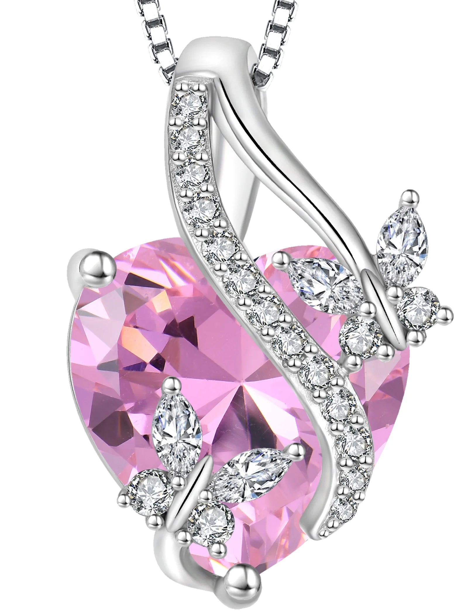 Infinite Heart Pendant Sterling Silver Butterfly Necklace for Women Jewelry Gift with Birthstone October Created Pink Tourmaline