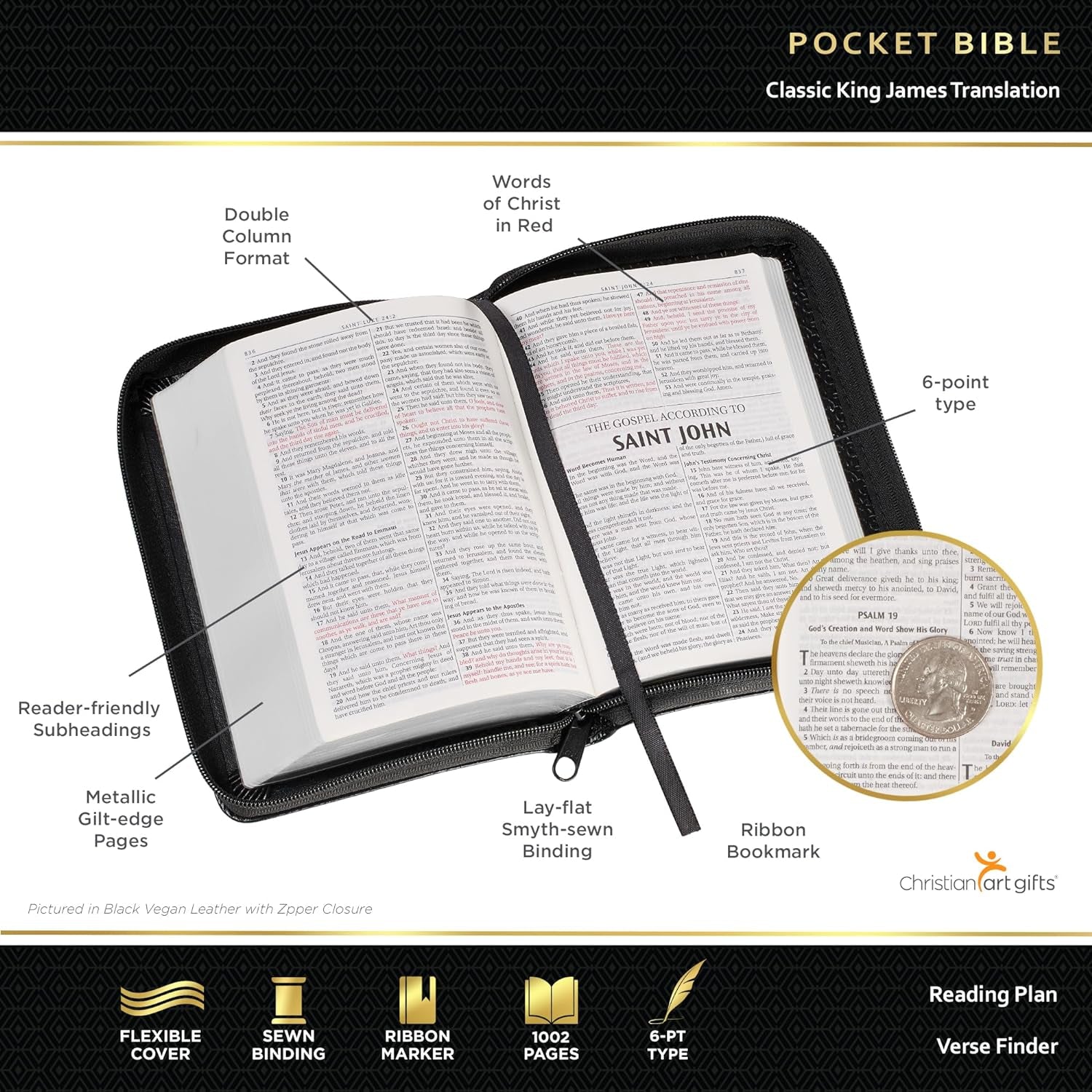 KJV Holy Bible, Mini Pocket Size, Faux Leather Red Letter Edition - Ribbon Marke