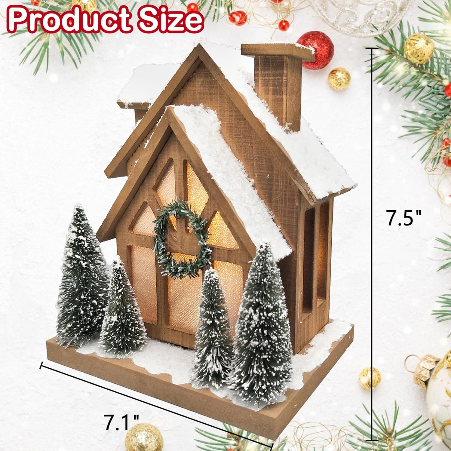 LED Wooden Snow Scene Christmas Village with Timer Rustic Holiday Decor