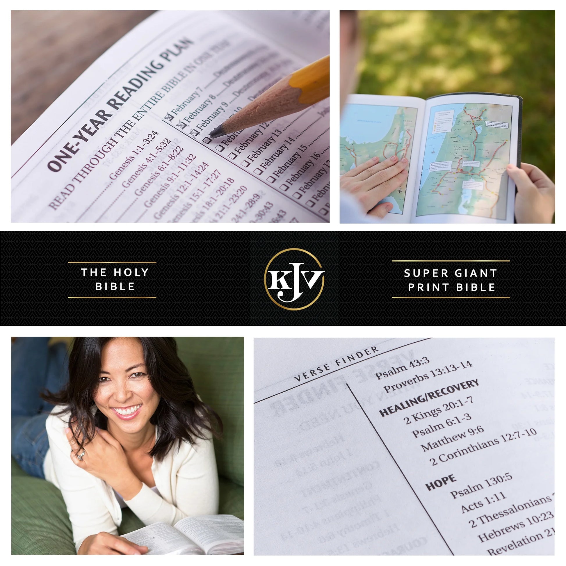 KJV Holy Bible, Super Giant Print Faux Leather Red Letter Edition - Thumb Index & Ribbon Marker, King James Version, Gray/Black