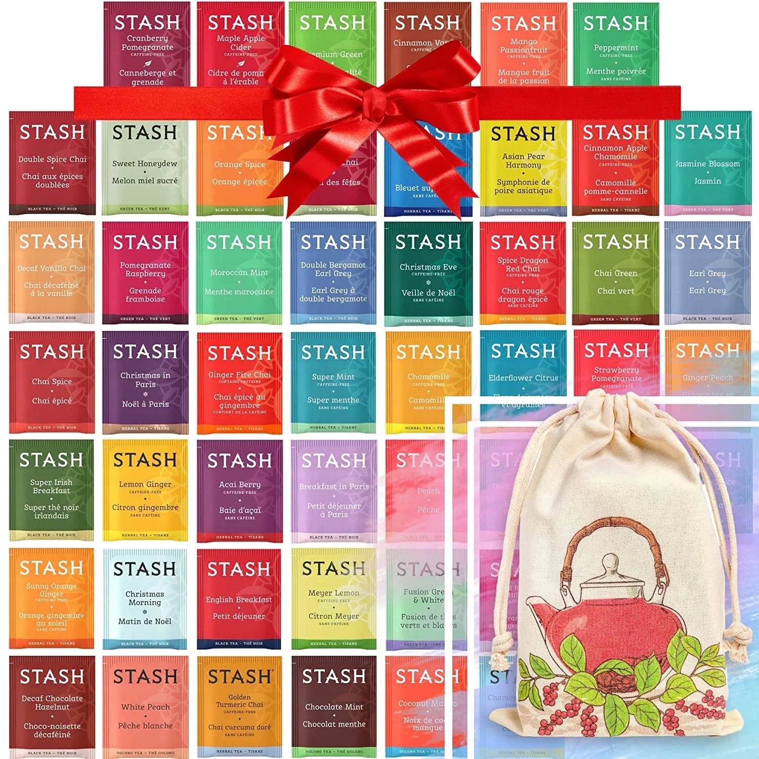 Stash Assorted Herbal Tea Bags Variety Pack, 50 Count – Caffeinated & Decaf Sampler with 50 Flavors