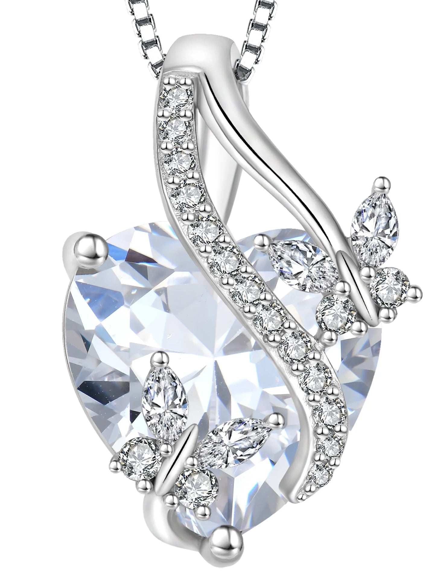 Infinite Heart Pendant Sterling Silver Butterfly Necklace for Women Jewelry Gift with Birthstone April Cubic Zirconia