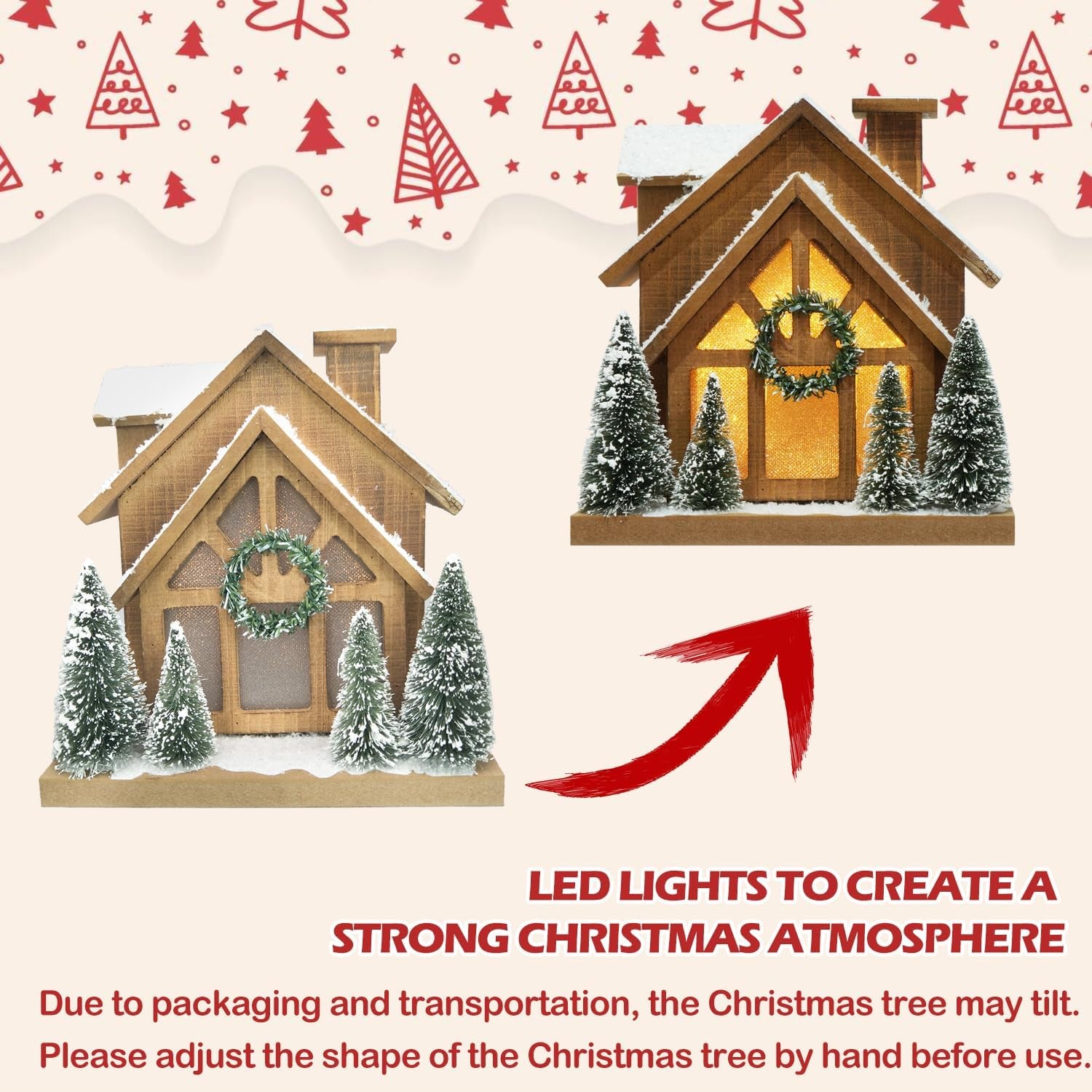 LED Wooden Snow Scene Christmas Village with Timer Rustic Holiday Decor