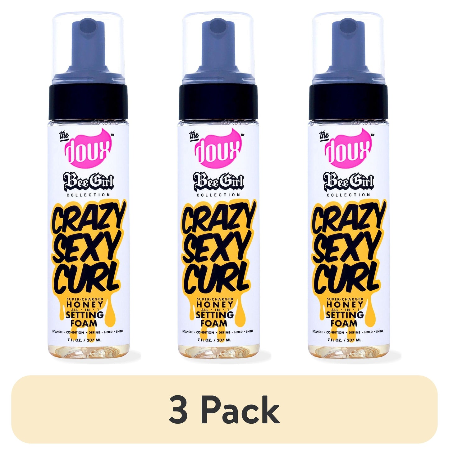 (3 Pack)  Bee Girl Crazy-Sexy-Curl Honey Setting Foam 7 Oz, Curly Hair Types, Pump Bottle, Unisex