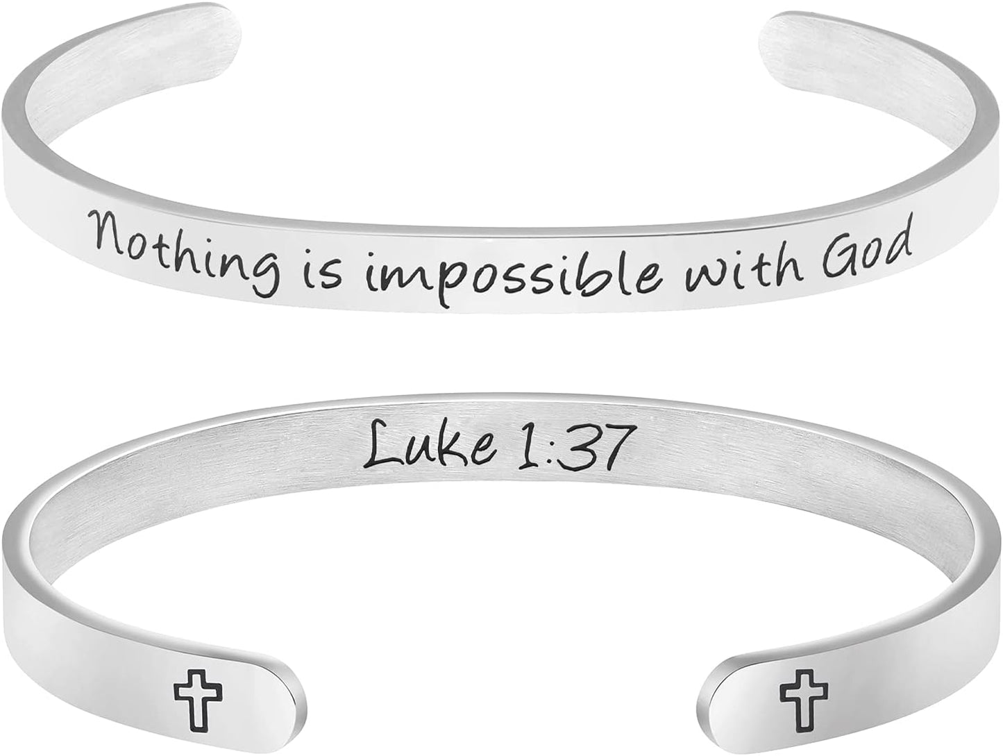 Christian Gift for Her Inspirational Nothing Is Impossible with God Luck 1:37 Bible Verse Bracelet Engraved Quote Religious Cuff Bangle