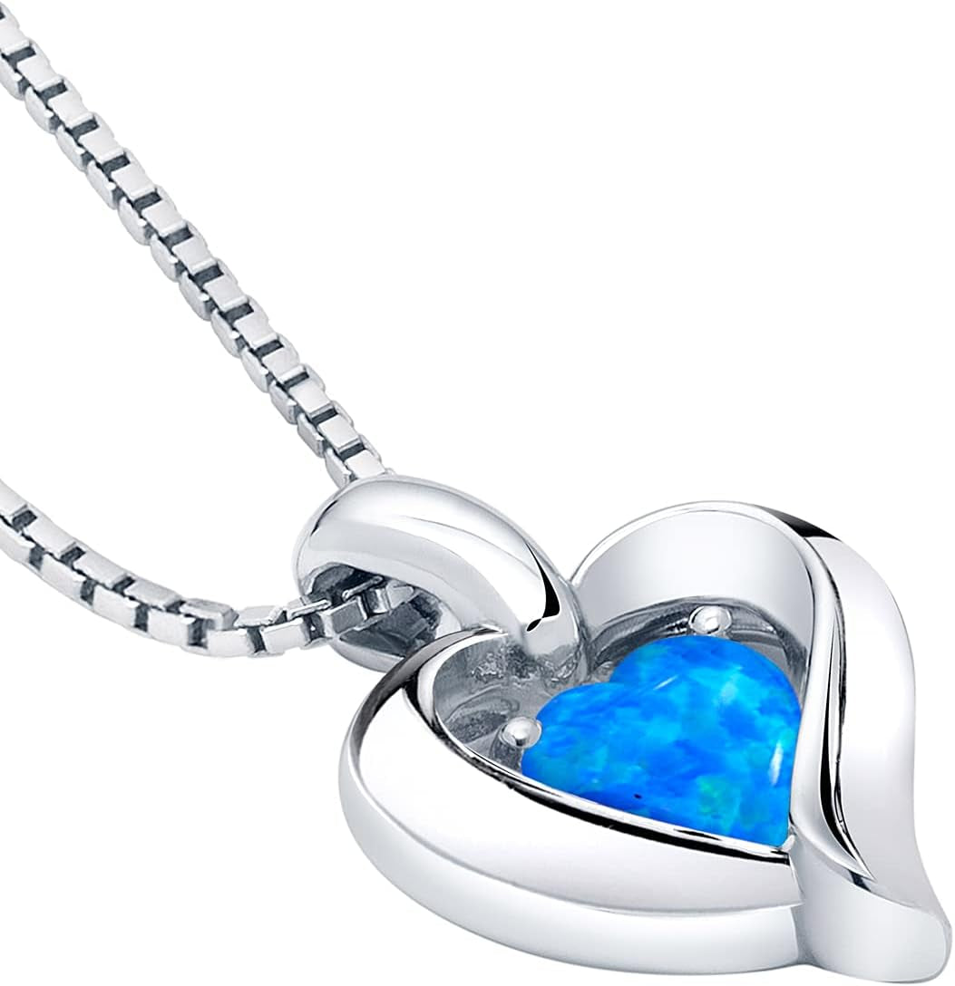 Sterling Silver Heart in Heart Solitaire Pendant Necklace for Women in Various Gemstones, Heart Shape 6Mm, with 18 Inch Italian Chain