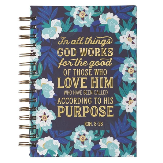 Journal W/Scripture in All Things Romans 8:28 Bible Verse Blue Floral 192 Ruled Pages, Large Hardcov, (Hardcover)