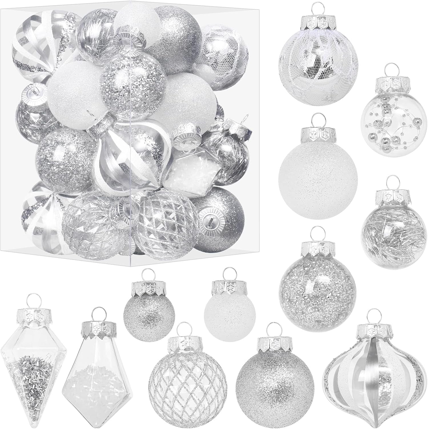 34PCS Shatterproof Christmas Ball Ornaments Set for Indoor Holiday Decor - Silve