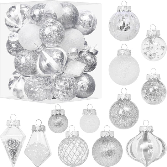 34PCS Shatterproof Christmas Ball Ornaments Set for Indoor Holiday Decor - Silve