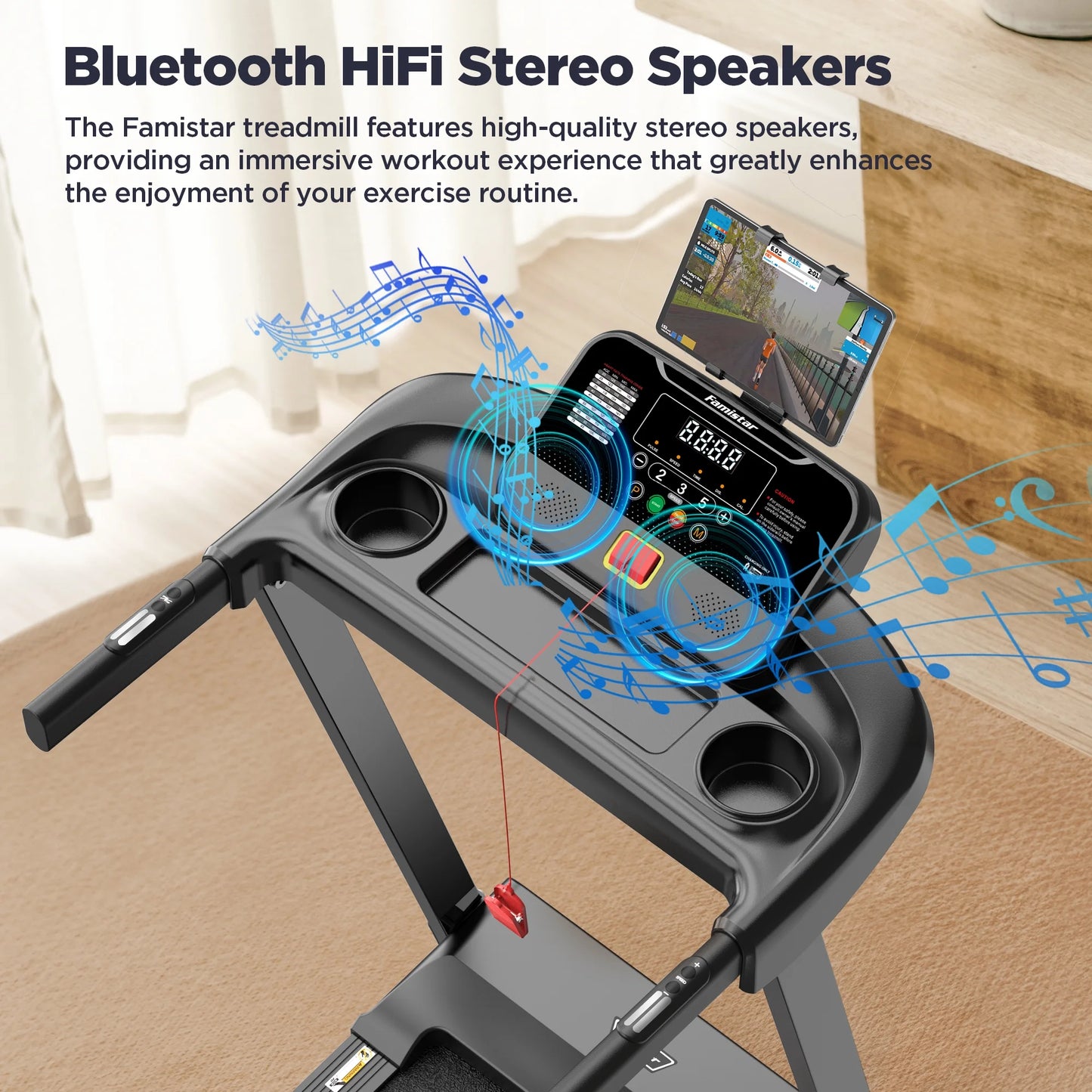 Treadmill 300 LB Capacity for Home with Incline, Folding Electric Running Walking Treadmill, Portable Treadmill for Home Use, 7.5 MPH, Smart Apps, 64+7 Programs, Bluetooth Speakers