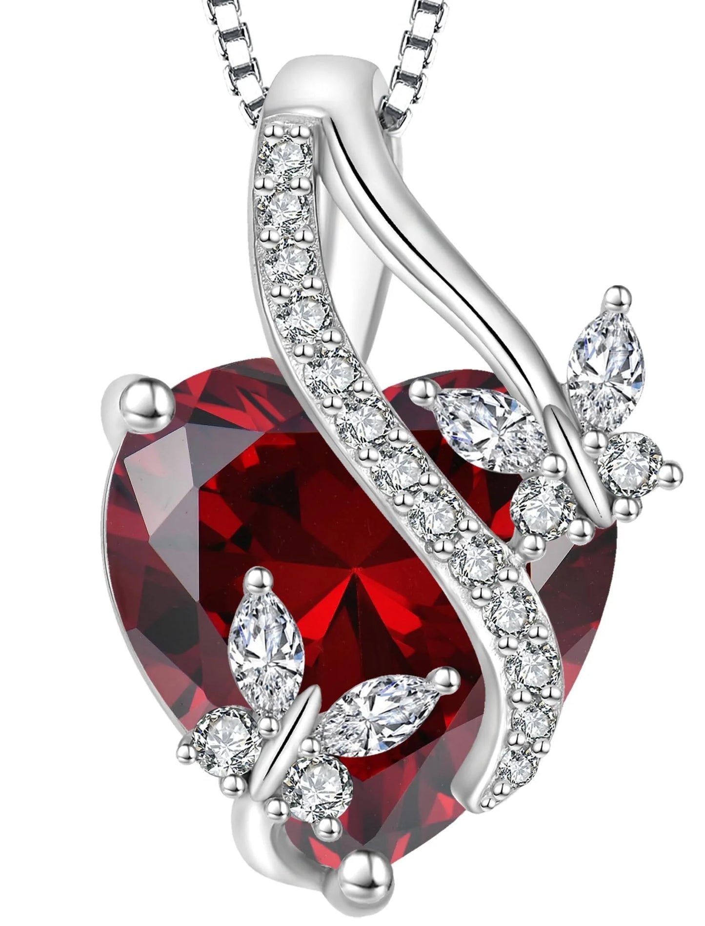 Infinite Heart Pendant Sterling Silver Butterfly Necklace for Women Jewelry Gift with Birthstone January Created Garnet