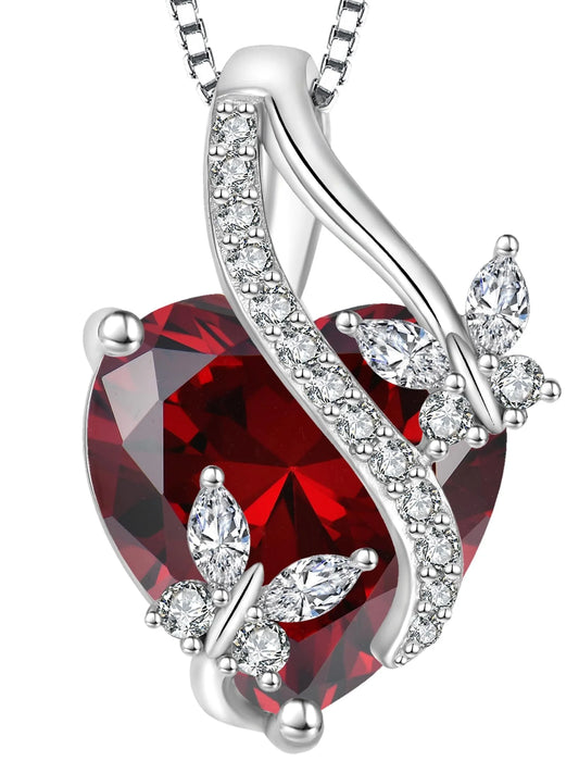 Infinite Heart Pendant Sterling Silver Butterfly Necklace for Women Jewelry Gift with Birthstone January Created Garnet
