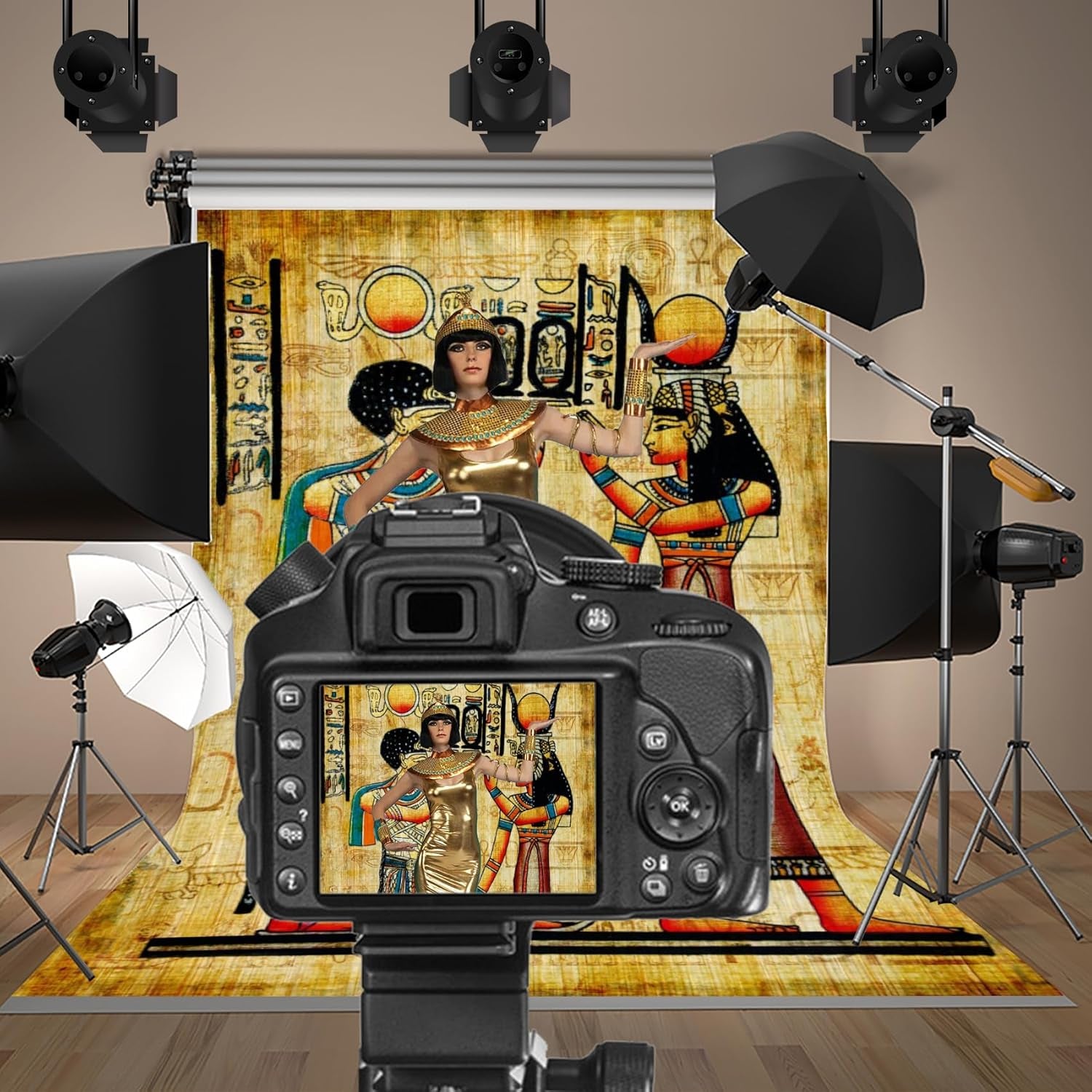 3X5Ft Ancient Egyptian Scroll Backdrop Egyptian Mural Photography Background Egypt Pharaohs History Painting Wall Ancient Temple Backdrop Photo Portraits Egypt Party Decor Wallpaper Props