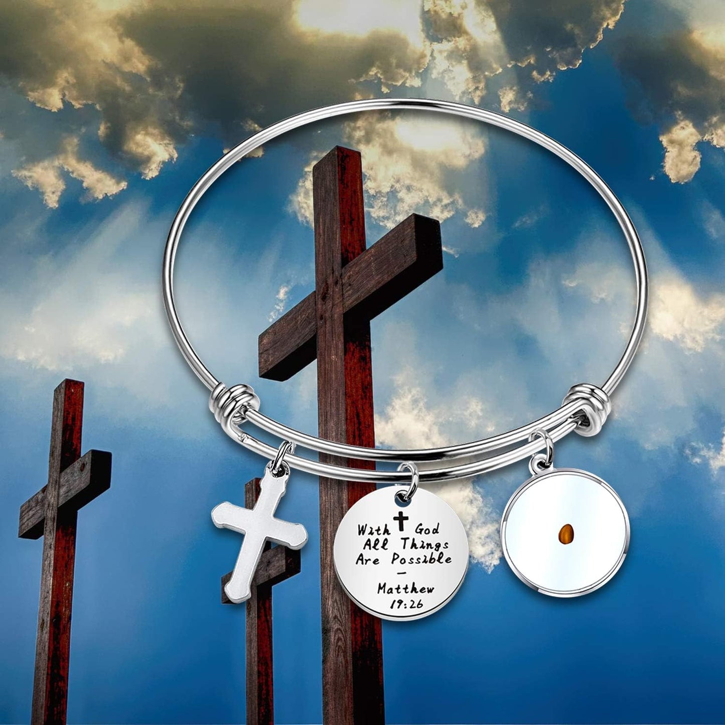 Mustard Seed Bible Verse Bracelet with God All Things Are Possible Religious Faith Jewelry Christian Gifts for Women Girls