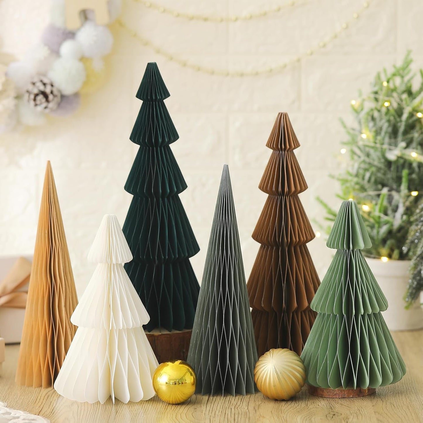 6-Piece Minimalist Honeycomb Christmas Tree Centerpiece Set for Holiday Decor