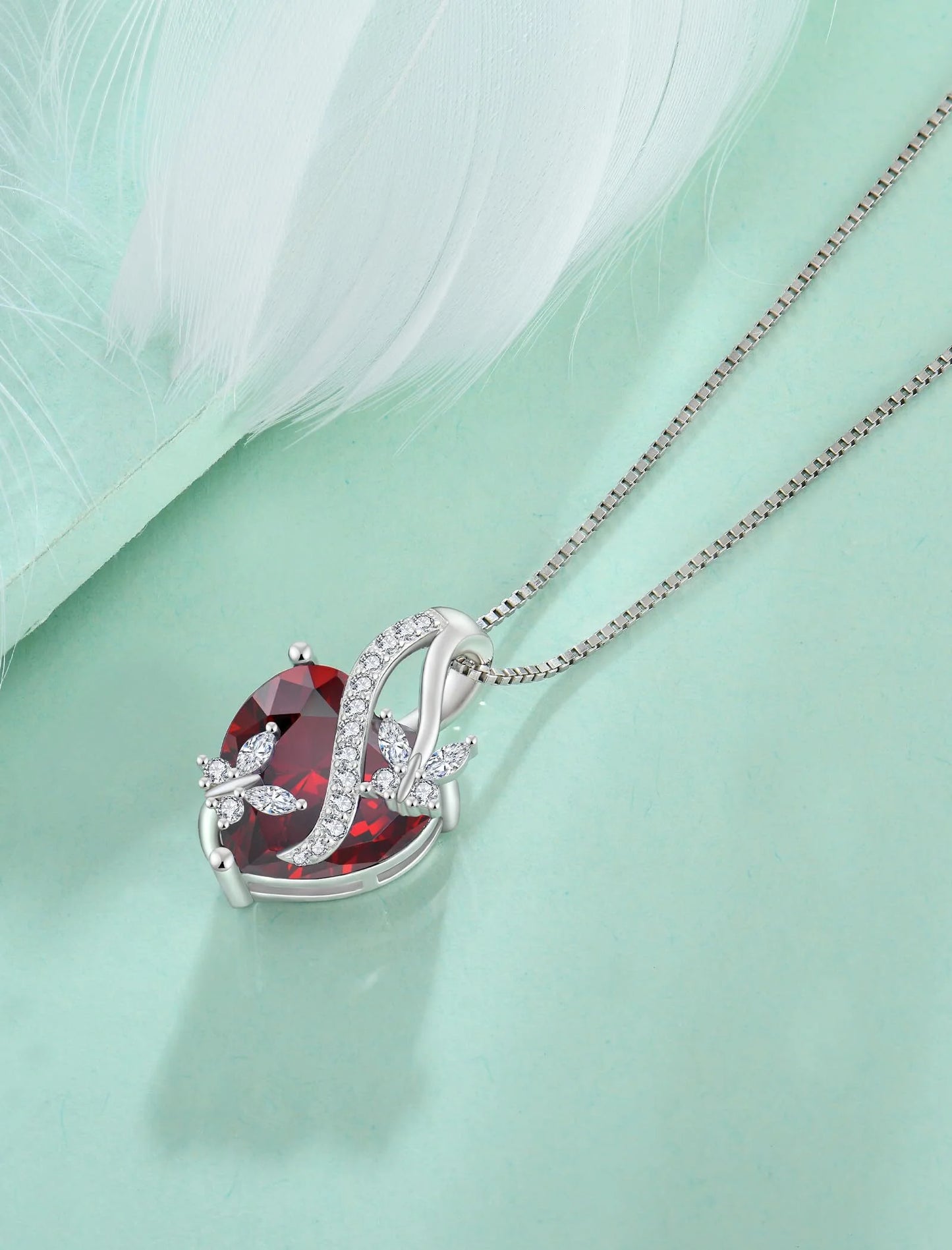 Infinite Heart Pendant Sterling Silver Butterfly Necklace for Women Jewelry Gift with Birthstone January Created Garnet