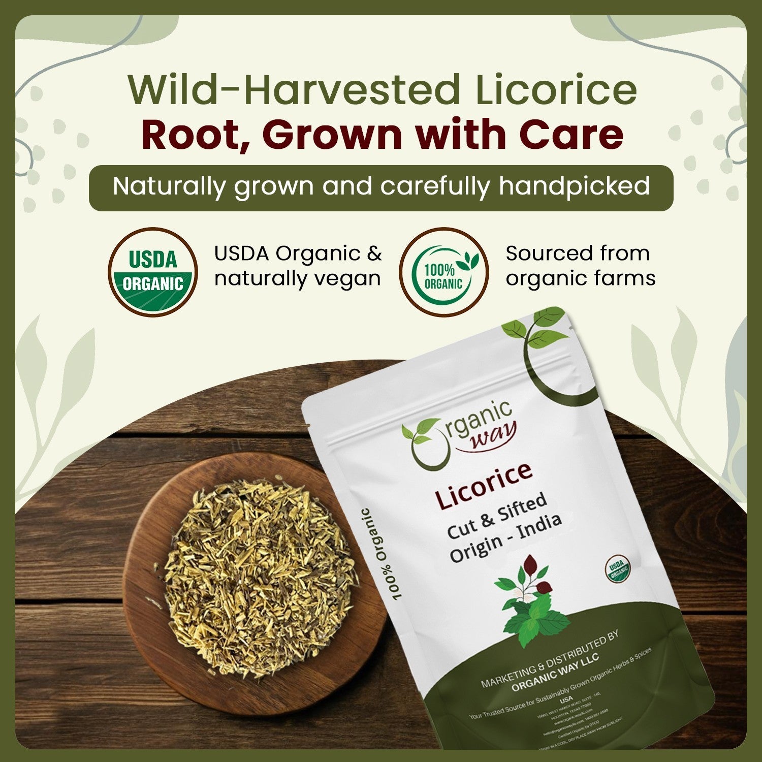 Organic Way Licorice Root Cut & Sifted - Organic, Kosher & USDA Certified