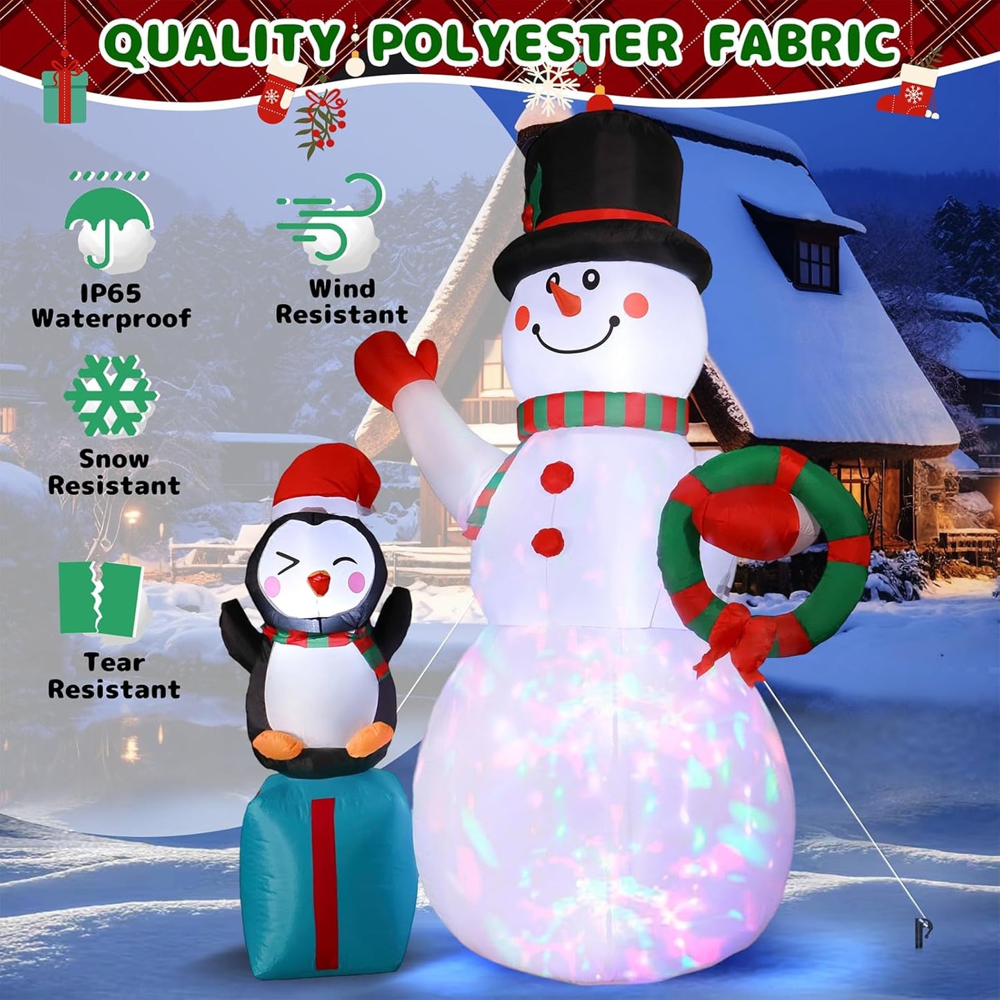 7FT Inflatable Christmas Snowman with LED Lights for Outdoor Holiday Decor
