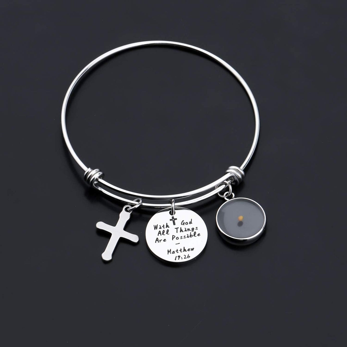 Mustard Seed Bible Verse Bracelet with God All Things Are Possible Religious Faith Jewelry Christian Gifts for Women Girls