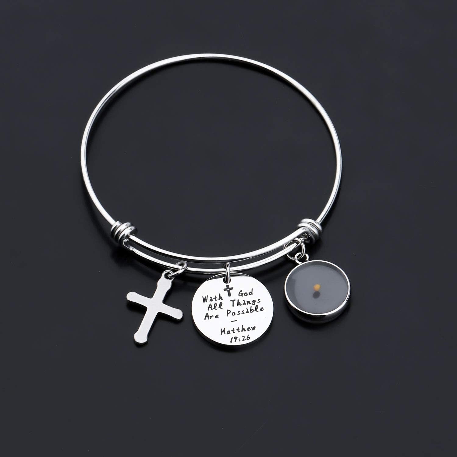 Mustard Seed Bible Verse Bracelet with God All Things Are Possible Religious Faith Jewelry Christian Gifts for Women Girls