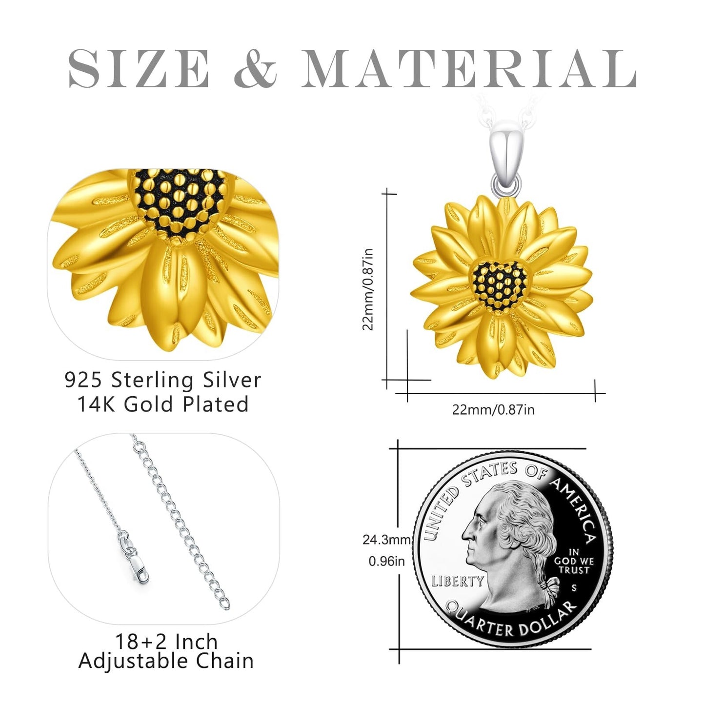 Sunflower Necklace for Women 925 Sterling Silver Sunflower Pendant Necklace Y...