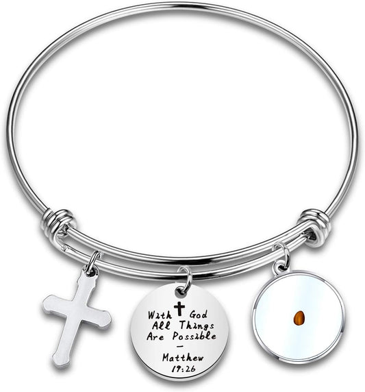 Mustard Seed Bible Verse Bracelet with God All Things Are Possible Religious Faith Jewelry Christian Gifts for Women Girls