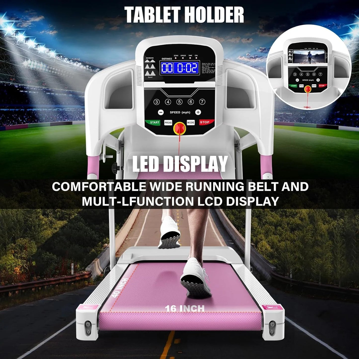 2.5 HP Foldable Electric Treadmill Running Machine with 3 Pre-Set Programs 7.4 MPH Max Speed LCD Display for Home Use Walking Treadmill