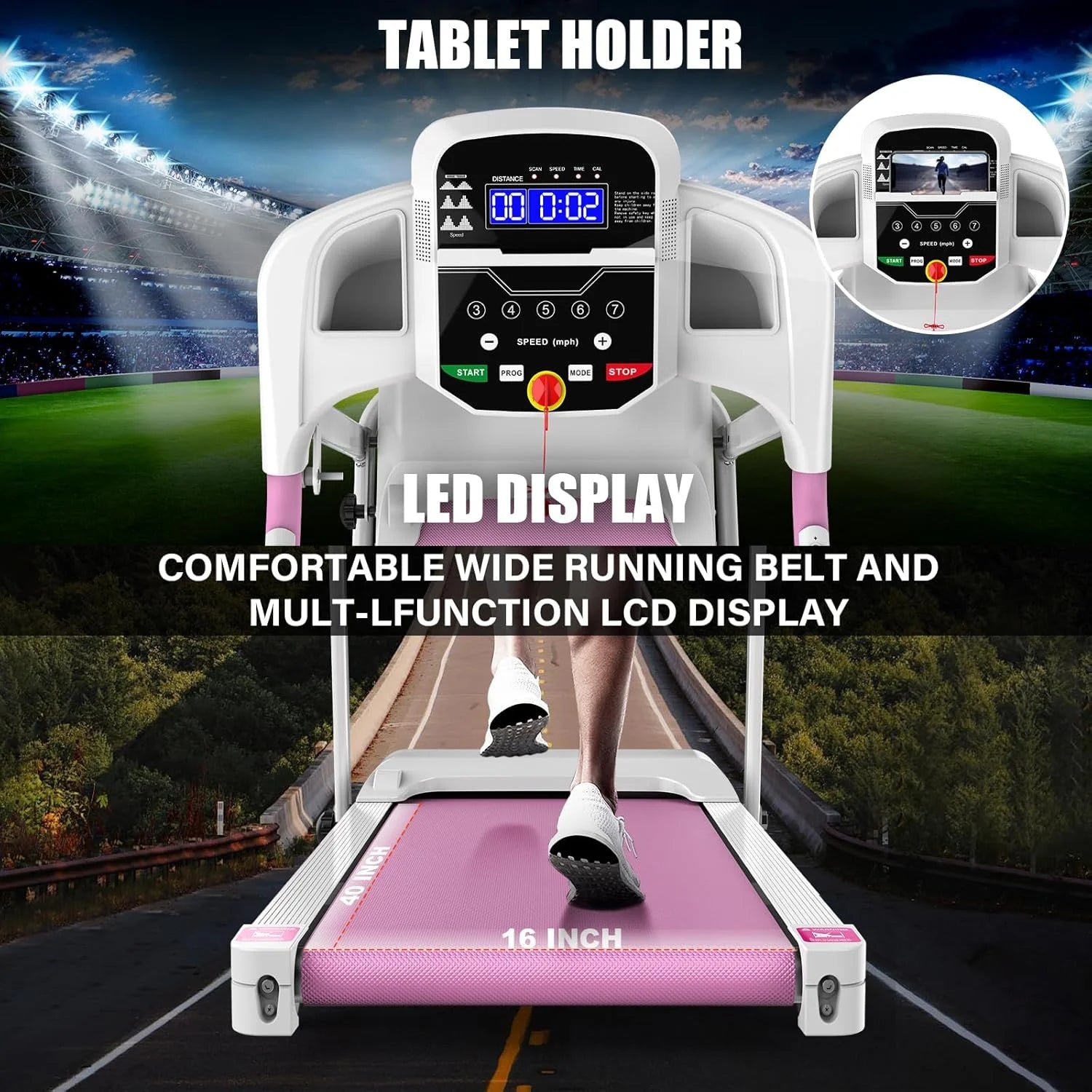 2.5 HP Foldable Electric Treadmill Running Machine with 3 Pre-Set Programs 7.4 MPH Max Speed LCD Display for Home Use Walking Treadmill