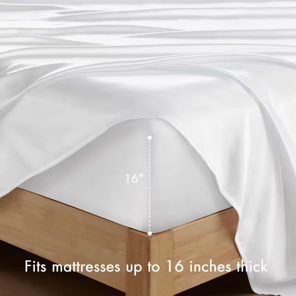 Satin 6-Piece White Solid Polyester California King Luxury Sheet Set