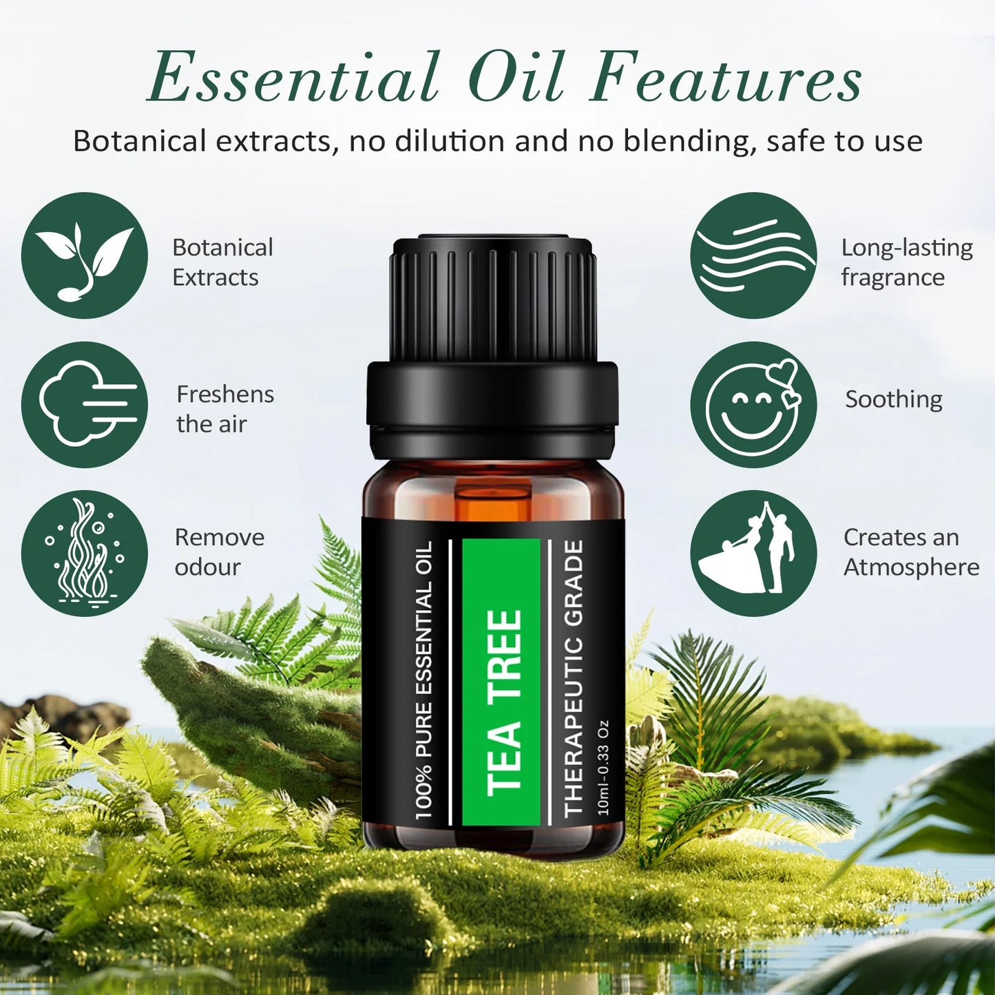 Essential Oils Set, Fragrance Oils Gift Set for Diffuser - Peppermint,Lemongrass,Tea Tree,Rosemary,Lavender,Orange Kit (6 X 10ML)