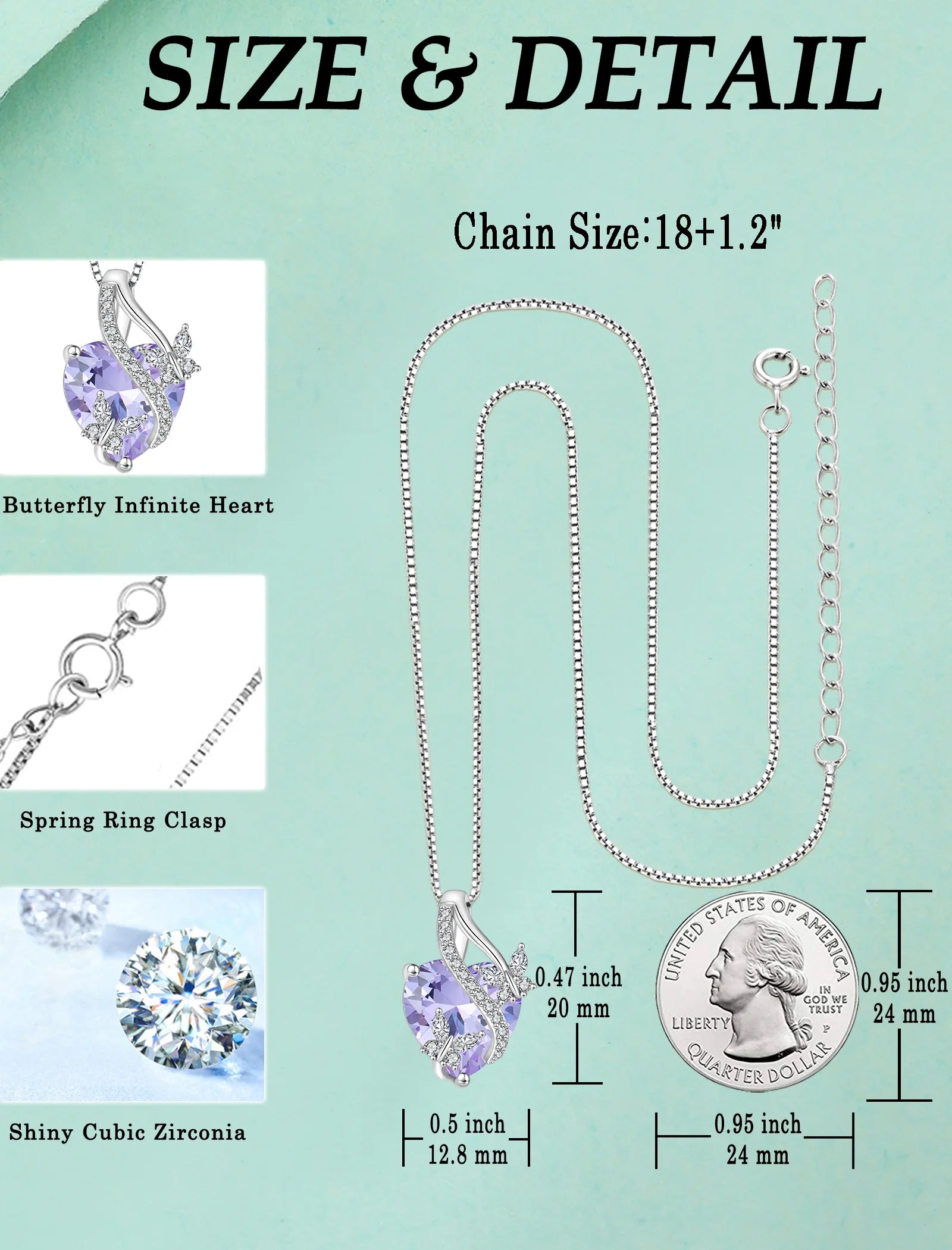 Infinite Heart Pendant Sterling Silver Butterfly Necklace for Women Jewelry Gift with Birthstone June Created Alexandrite