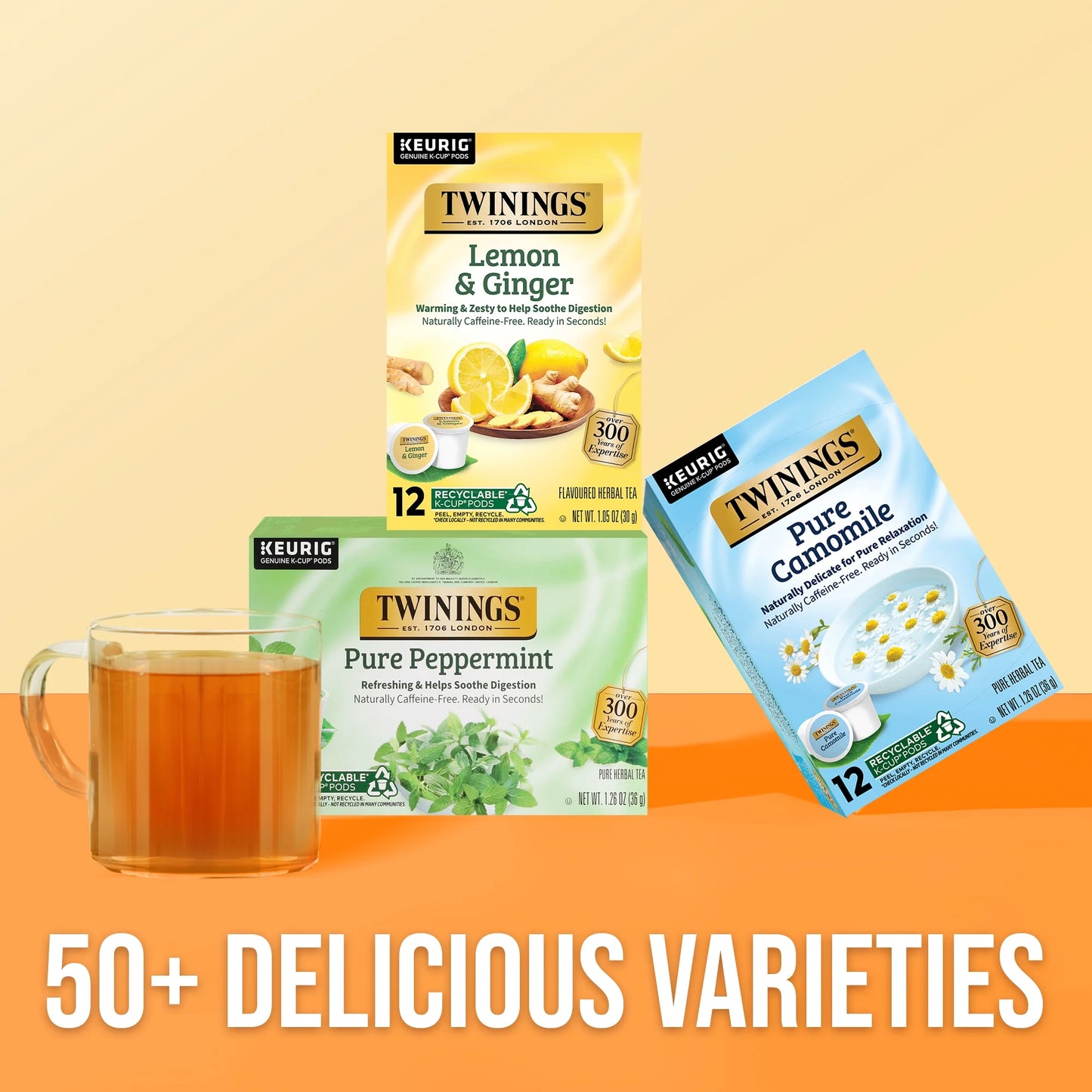 Pure Peppermint Herbal Tea K-Cup Pods for Keurig, 12 Count, Caffeine-Free