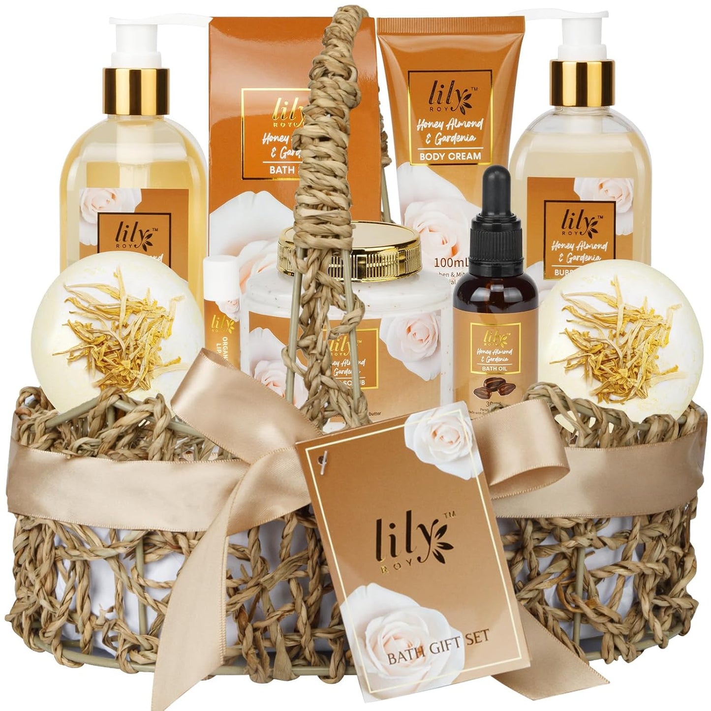 Mothers Day Gifts for Mom - Luxury 10-Piece Honey Almond Bath & Body Gift Set for Women, Spa Gift Basket, Pampering Bath Set with Bath Bomb | Christmas Birthday, Perfect Holiday Gift for All Occasion