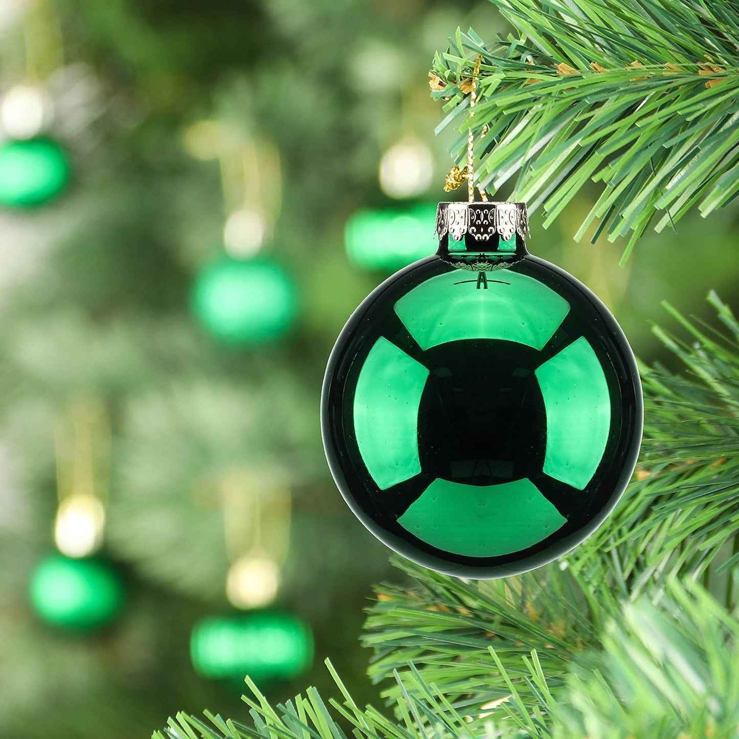 Set of 10 Green 2.64" Glass Christmas Ornaments for Holiday Decor